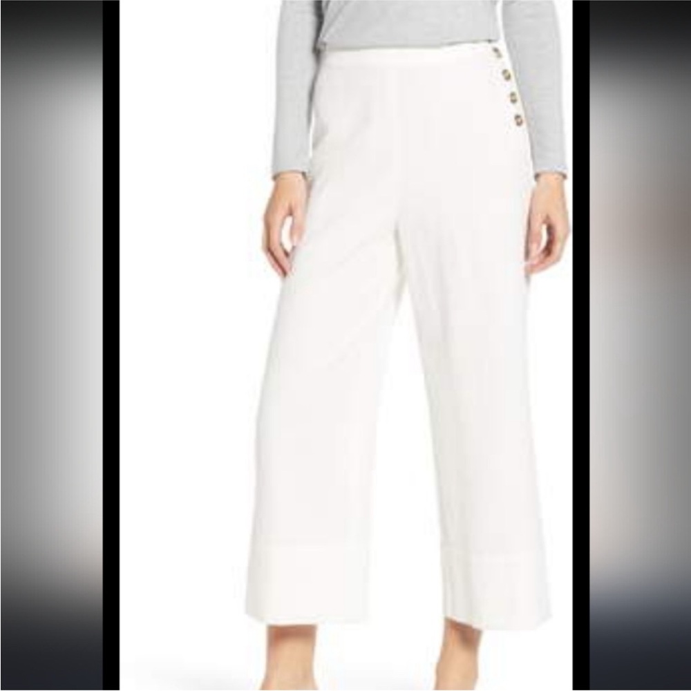 High-Waist Wide-Leg White Cropped Pants